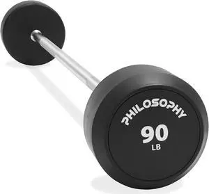 Philosophy Gym Rubber Fixed Barbell, 90 LB Pre-Loaded Weight Straight Bar for Strength Training & Weightlifting