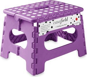 Casafield 9" Folding Step Stool with Handle, Purple - Portable Collapsible Small Plastic Foot Stool for Kids and Adults - Use in the Kitchen, Bathroom and Bedroom