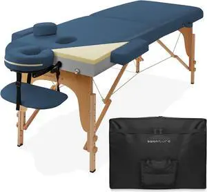 Saloniture Professional Memory Foam Folding Massage Table -  Portable with Carrying Case, Blue