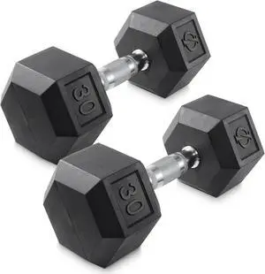 Philosophy Gym Rubber Coated Hex Dumbbell Hand Weights, 30 lb Pair