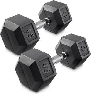 Philosophy Gym Rubber Coated Hex Dumbbell Hand Weights, 45 lb Pair