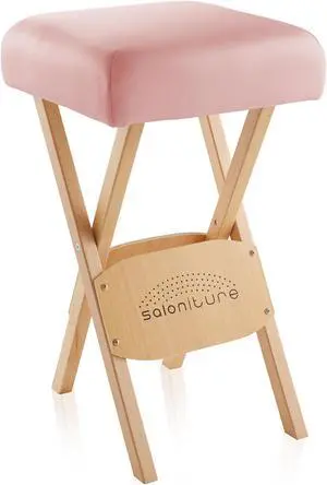 Saloniture Wood Folding Massage Stool with Carrying Case, Pink