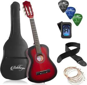Ashthorpe 30-inch Beginner Acoustic Guitar Package (Red), Basic Starter Kit w/ Gig Bag, Strings, Strap, Tuner, Picks