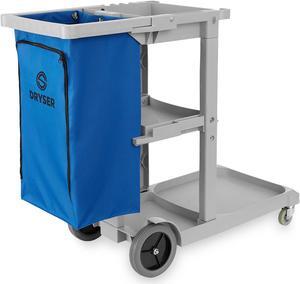 Dryser Commercial Janitorial Cleaning Cart on Wheels - Housekeeping Caddy with Shelves and Vinyl Bag