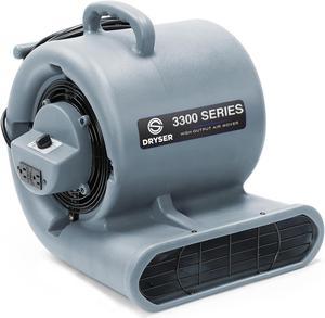 Dryser Air Mover Carpet Dryer 3 Speed 1/3 HP Industrial Floor Fan with 2 GFCI Outlets - Gray Stackable Carpet Drying Fan Blower