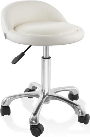 Saloniture Rolling Hydraulic Salon Stool with Low Backrest - Adjustable Swivel Chair for Spa, Shop, Salon, Massage, or Medical Office, Cream