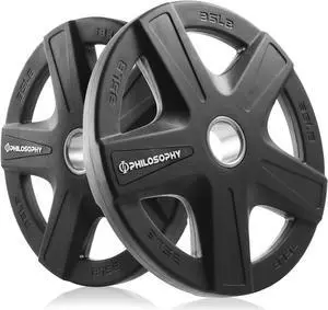 Philosophy Gym Rubber Coated Olympic Grip Weight Plate 35 LB - 2-inch Olympic Plate for Weightlifting, Set of 2 Plates