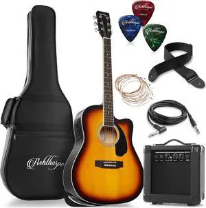Ashthorpe Full-Size Dreadnought Cutaway Acoustic Electric Guitar Package with 10 Watt Amp - Sunburst
