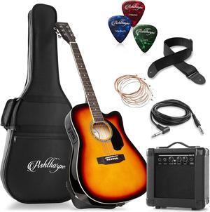 Ashthorpe Full-Size Thinline Cutaway Acoustic Electric Guitar Package with 10 Watt Amp - Sunburst