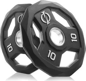 Philosophy Gym Set of 2 Rubber Coated 2-inch Olympic Grip Weight Plates (10 LB each) for Weightlifting