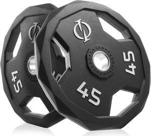Philosophy Gym Set of 2 Rubber Coated 2-inch Olympic Grip Weight Plates (45 LB each) for Weightlifting