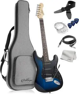 Ashthorpe 39-Inch Electric Guitar (Blue-Black), Full-Size Guitar Kit with Padded Gig Bag, Tremolo Bar, Strap, Strings, Cable, Cloth, Picks