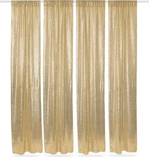 Lann's Linens (Set of 4) Sequin Photography Backdrop Curtains, Gold - 2ft x 8ft Tall Glitter Background Panels for Wedding, Party or Photo Booth