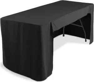 Lann's Linens Premium 6' Trade Show Table Cover - Open Back Fitted Tablecloth - Black