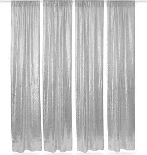 Lann's Linens (Set of 4) Sequin Photography Backdrop Curtains, Silver - 2ft x 8ft Tall Glitter Background Panels for Wedding, Party or Photo Booth