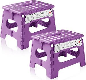 Casafield 9" Folding Step Stool with Handle (Set of 2), Purple - Portable Collapsible Small Plastic Foot Stool for Kids and Adults - Use in the Kitchen, Bathroom and Bedroom