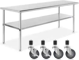 GRIDMANN NSF Stainless Steel Work & Prep Table 72 x 30 Inches with Caster Wheels and Under Shelf for Restaurant, Home, Hotel
