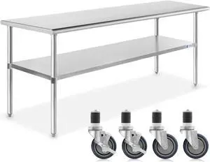 GRIDMANN NSF Stainless Steel Work & Prep Table 60 x 30 Inches with Caster Wheels and Under Shelf for Restaurant, Home, Hotel
