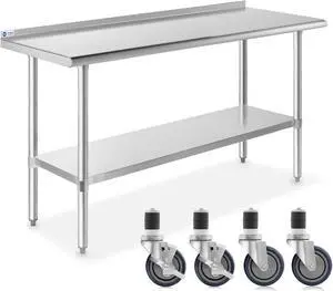 GRIDMANN Stainless Steel Table 60 in. x 24 in., NSF Commercial Kitchen Prep & Work Table w/ Backsplash and Wheels