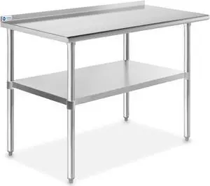 GRIDMANN Stainless Steel Kitchen Prep Table 48 x 24 Inches with Backsplash & Under Shelf, NSF Commercial Work Table for Restaurant and Home