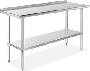 GRIDMANN Stainless Steel Kitchen Prep Table 60 x 24 Inches with Backsplash & Under Shelf, NSF Commercial Work Table for Restaurant and Home