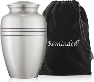 Reminded Adult Cremation Memorial Urn for Human Ashes, Pewter with Black Stripe Brass Funeral Urn with Velvet Bag