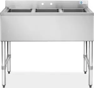 GRIDMANN 3 Compartment Stainless Steel Bar Sink, NSF Commercial Kitchen Underbar Sink with 10" L x 14" W x 10" D Bowls for Restaurant, Laundry, Garage