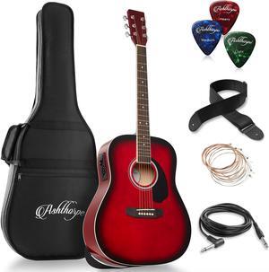Ashthorpe Full-Size Dreadnought Acoustic-Electric Guitar Bundle - Premium Tonewoods - Red