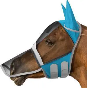 SmithBuilt Comfort Fly Mask with Ears and Long Nose for Horses (Teal, Cob) - Fleece Padding, Fine Mesh, UV Protection