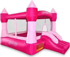Cloud 9 Princess Bounce House, Pink Castle Inflatable Bouncer for Kids without Blower, Includes Stakes and Repair Patches