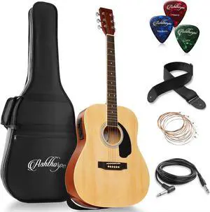 Ashthorpe Full-Size Dreadnought Acoustic-Electric Guitar Bundle - Premium Tonewoods - Natural