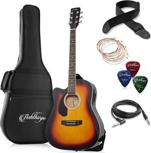 Ashthorpe Full-Size Left-Handed Dreadnought Cutaway Acoustic-Electric Guitar Bundle - Premium Tonewoods - Sunburst