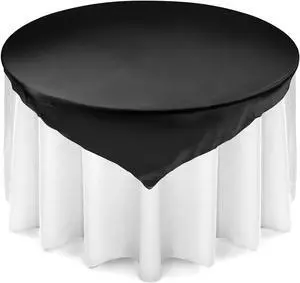 Lann's Linens - 5 Satin Overlay Table Toppers - 72" Square Tablecloth Covers for Wedding, Reception or Party - Black