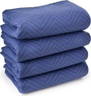 Sure-Max 4 Moving & Packing Blankets - Deluxe Pro - 80" x 72" (40 lb/dz weight) - Professional Quilted Shipping Furniture Pads Royal Blue