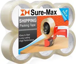 Sure-Max Premium Carton Packing Tape 2.0 mil 165 Feet (55 yards) - Clear - 6 Rolls