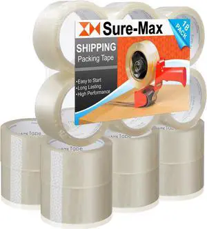 Sure-Max Premium Carton Packing Tape 2.0 mil 165 Feet (55 yards) - Clear - 18 Rolls
