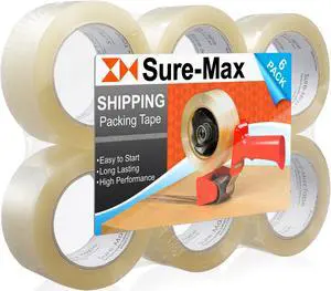 Sure-Max Premium Carton Packing Tape 2.0 mil 330 Feet (110 yards) - Clear - 6 Rolls