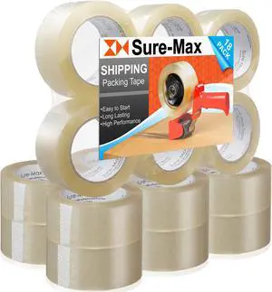 Sure-Max Premium Carton Packing Tape 2.0 mil 330 Feet (110 yards) - Clear - 18 Rolls