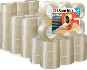 Sure-Max Premium Carton Packing Tape 2.0 mil 330 Feet (110 yards) - Clear - 2 Cases (72 Rolls Total)