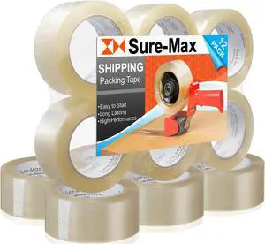 Sure-Max 72 Rolls Extra-Wide Shipping & Packing Tape (3" x 110 yard/330' each) - Moving & Adhesive Carton Sealing - 2.0mil Clear