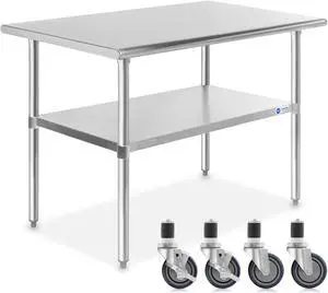 GRIDMANN NSF Stainless Steel Work & Prep Table 48 x 30 Inches with Caster Wheels and Under Shelf for Restaurant, Home, Hotel