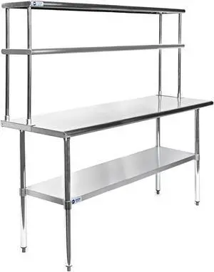 GRIDMANN NSF Stainless Steel Commercial Kitchen Prep & Work Table Plus A 2 Tier Shelf - 60 in. x 12 in.