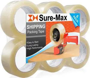 Sure-Max Premium Carton Packing Tape 1.8 mil 330 Feet (110 yards) - Clear - 6 Rolls