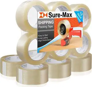 Sure-Max Premium Carton Packing Tape 1.8 mil 330 Feet (110 yards) - Clear - 12 Rolls