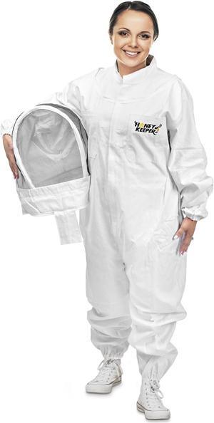 Honey Keeper Professional Cotton Full Body Beekeeping Suit with Self Supporting Veil Hood - Large