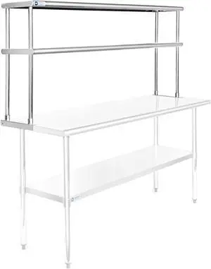 GRIDMANN NSF Stainless Steel Commercial 2 Tier Double Overshelf 60 in. x 12 in. for Kitchen Prep & Work Table