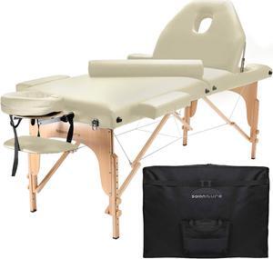 Saloniture Professional Portable Massage Table with Backrest - Cream