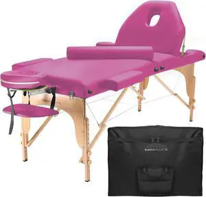 Saloniture Professional Portable Massage Table with Backrest - Hot Pink
