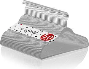 Casafield 50 Gray Velvet Suit Hangers - Space-Saving Non-Slip Clothes Hanger