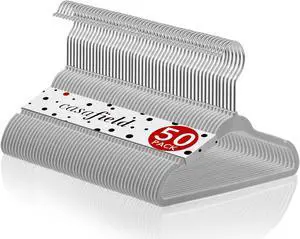 Casafield 50 Velvet Baby Hangers - 11" Size for Infant & Toddler Clothes - Gray